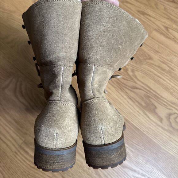 Ugg Gradin Boots Leather Women’s 8.5 Combat Lace Up Fold Down Sherpa - Picture 7 of 8